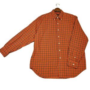 Lyle & Scott Men's Button‎ Up Shirt Orange Navy Plaid Long Sleeve 100% Cotton
